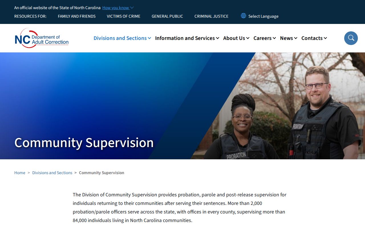 North Carolina Department of Adult Correction Community Supervision official page
